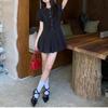 College Style Bubble Sleeve Shirt Dress Women's Summer New Temperament Waist Small Sweet Short Skirt