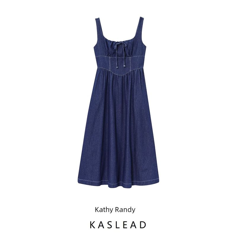 Kaslead New Women Clothes Western Style Fashion Simple Slimming Denim Vest Dress