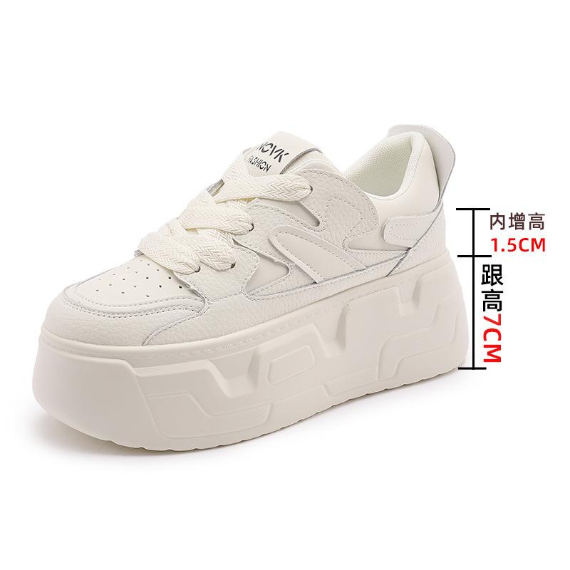 

2025 autumn new leather women s shoes versatile shallow mouth single shoes inner height increase white shoes women s platform casual shoes children 34