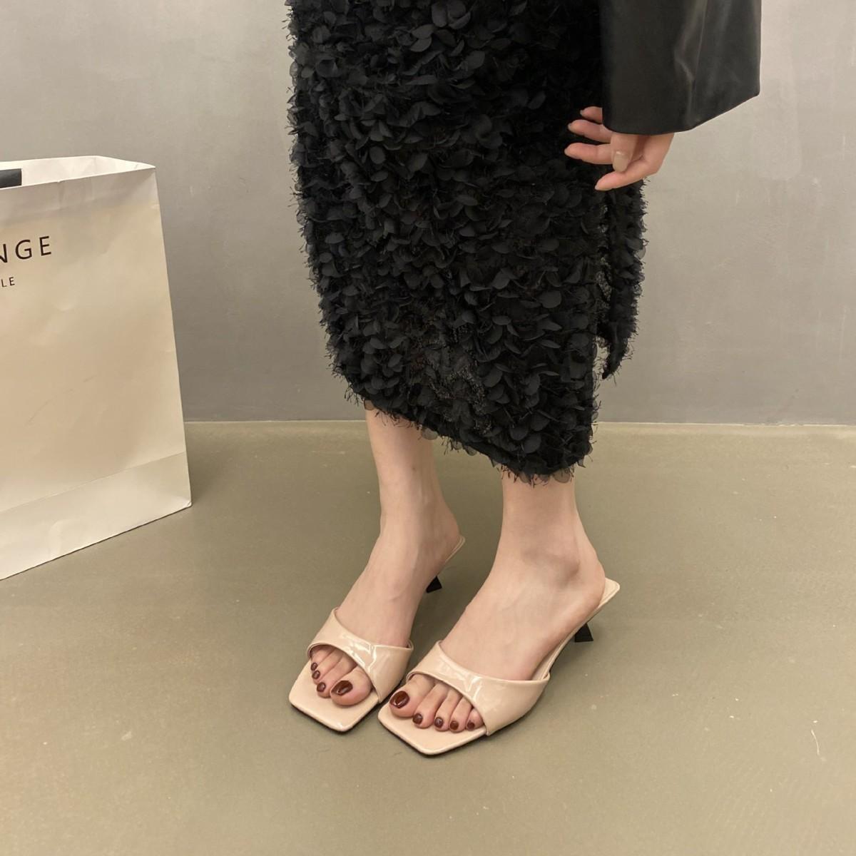 Women S Shoes One-Strap Slideshigh Heelsandals Slippers Summer White High Heel Sandals French Styleshoes 34 розовый