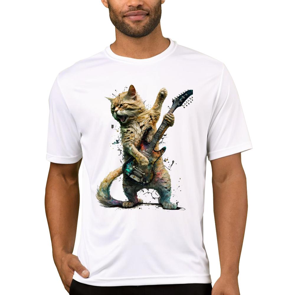 TEEHUB Vintage 3D Cat Play Guitar Men T-Shirt Fashion Streetwear Short Sleeve T Shirts Hipster Music Tee Cool Tops