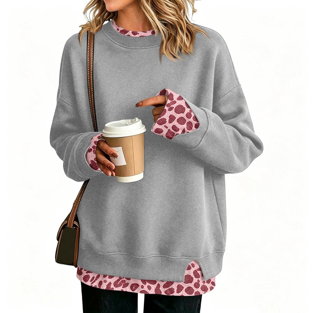 Damen Casual Pullover mit Aufdruck und Design, Langarm, Lockerer Schnitt