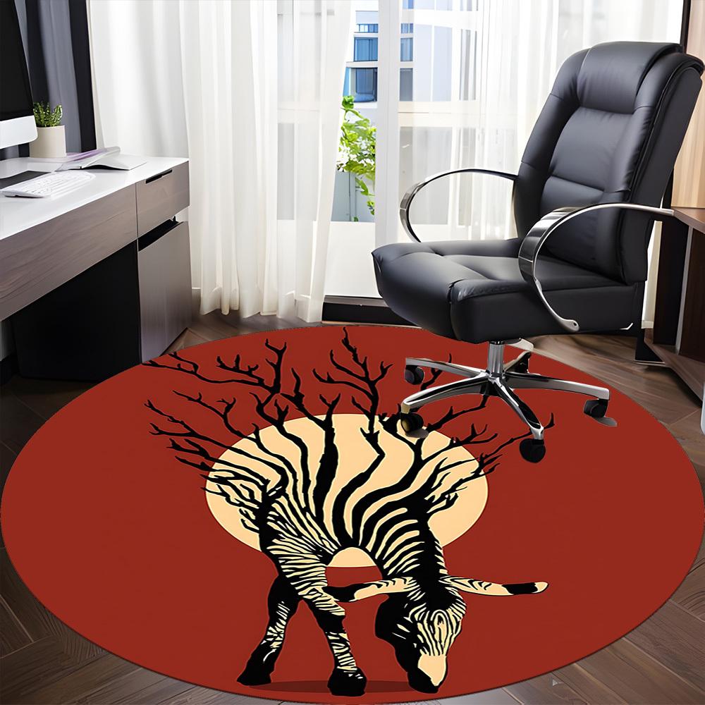 1pc Zebra Tree Office Round Area Rug, Indoor Mat Suitable ForOffice, Under Office Chairs Bedroom Living Room Home Decor, Room Deco  D041