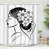 1pc Art Line Cherry Blossom Portrait Series Shower Curtain - with 12 Hooks, Machine Washable, Suitable for Bathroom Decor