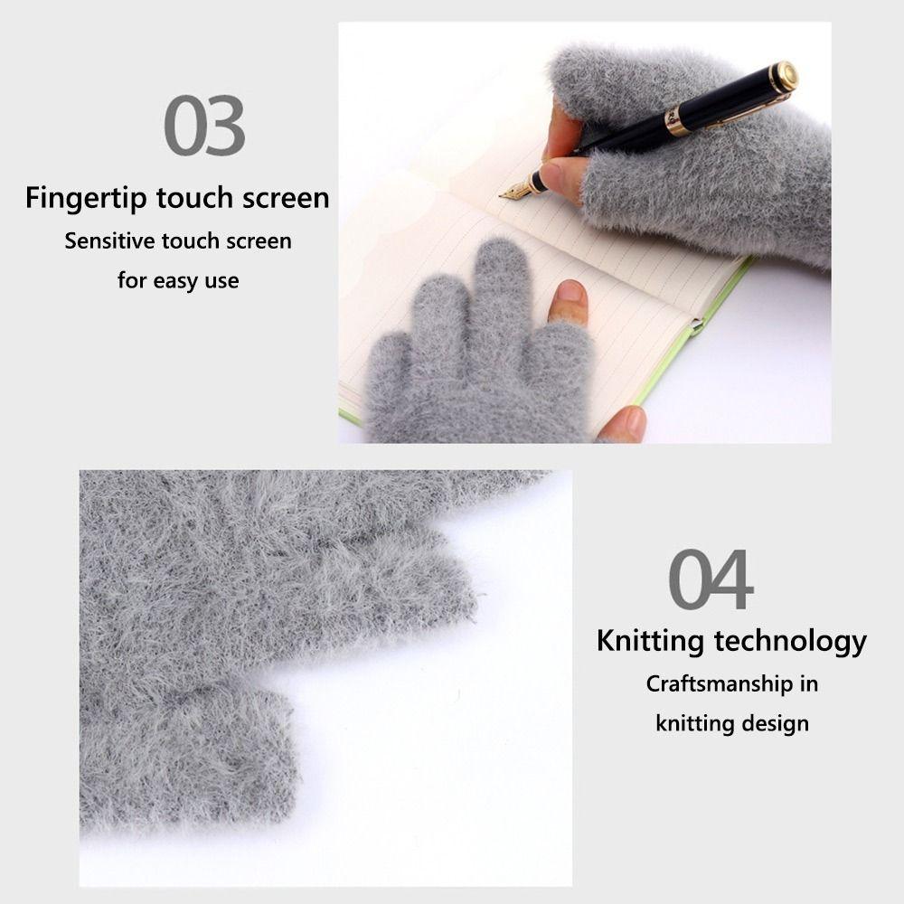 Imitation Mink Coldproof Mittens 2 Fingers Knitted Gloves Writing Student Gloves Autumn Winter