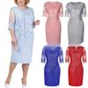 Women's Round Neck Three Quarter Sleeve Faux Two Piece Sheath Midi Dress Elegant Lace Party Dress