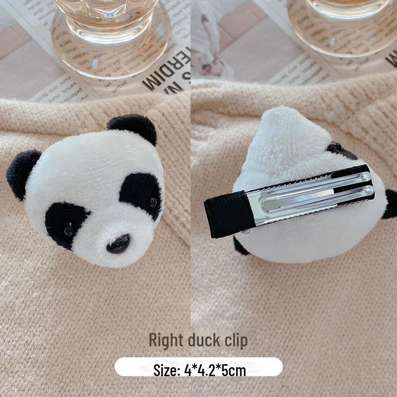 Korean Cute Cartoon Bear Panda Brooch with Plush Doll and Hair Accessories Set