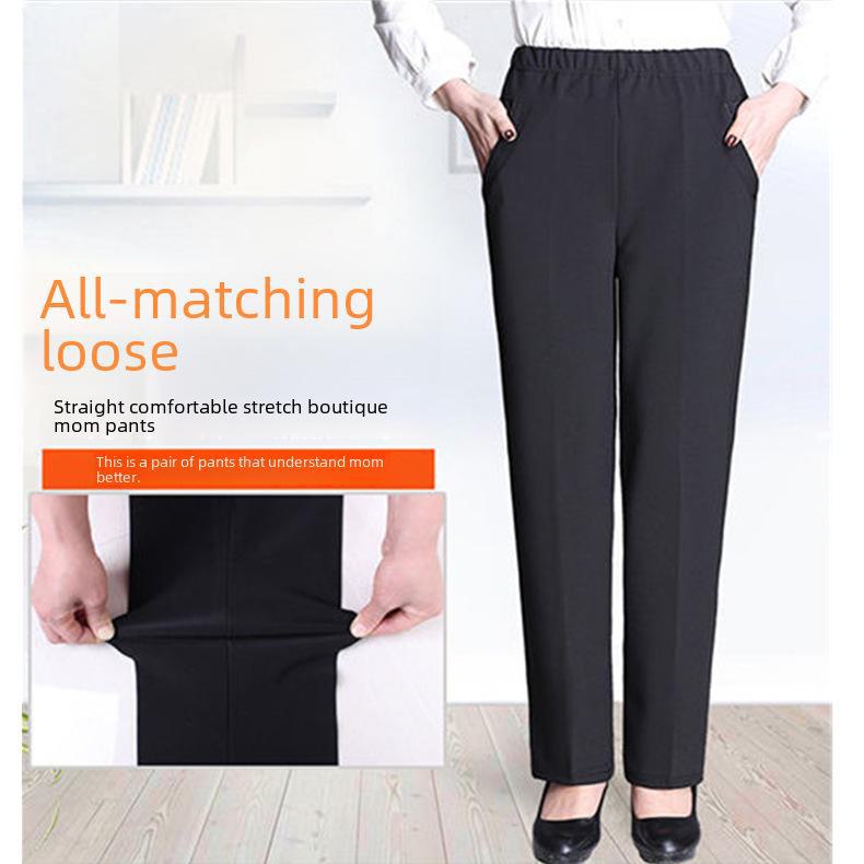 Women's High Waist Straight-Leg Velvet Pants - Autumn/Winter, Thick Black Trousers for Middle-Aged & Elderly.