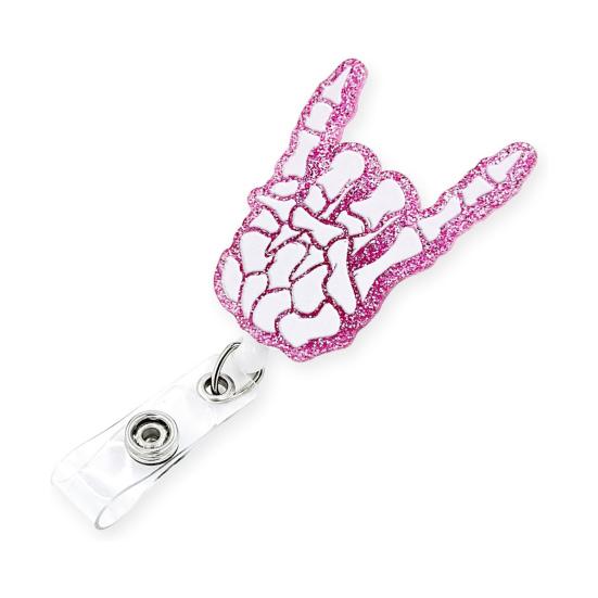 

Забавный зажим для удостоверения личности на катушке с милым мультяшным кулоном Розовый череп Жест любви к тебе Акриловый легко вытягиваемый держатель бейджа с пряжкой для рабочей карточки студента розовый