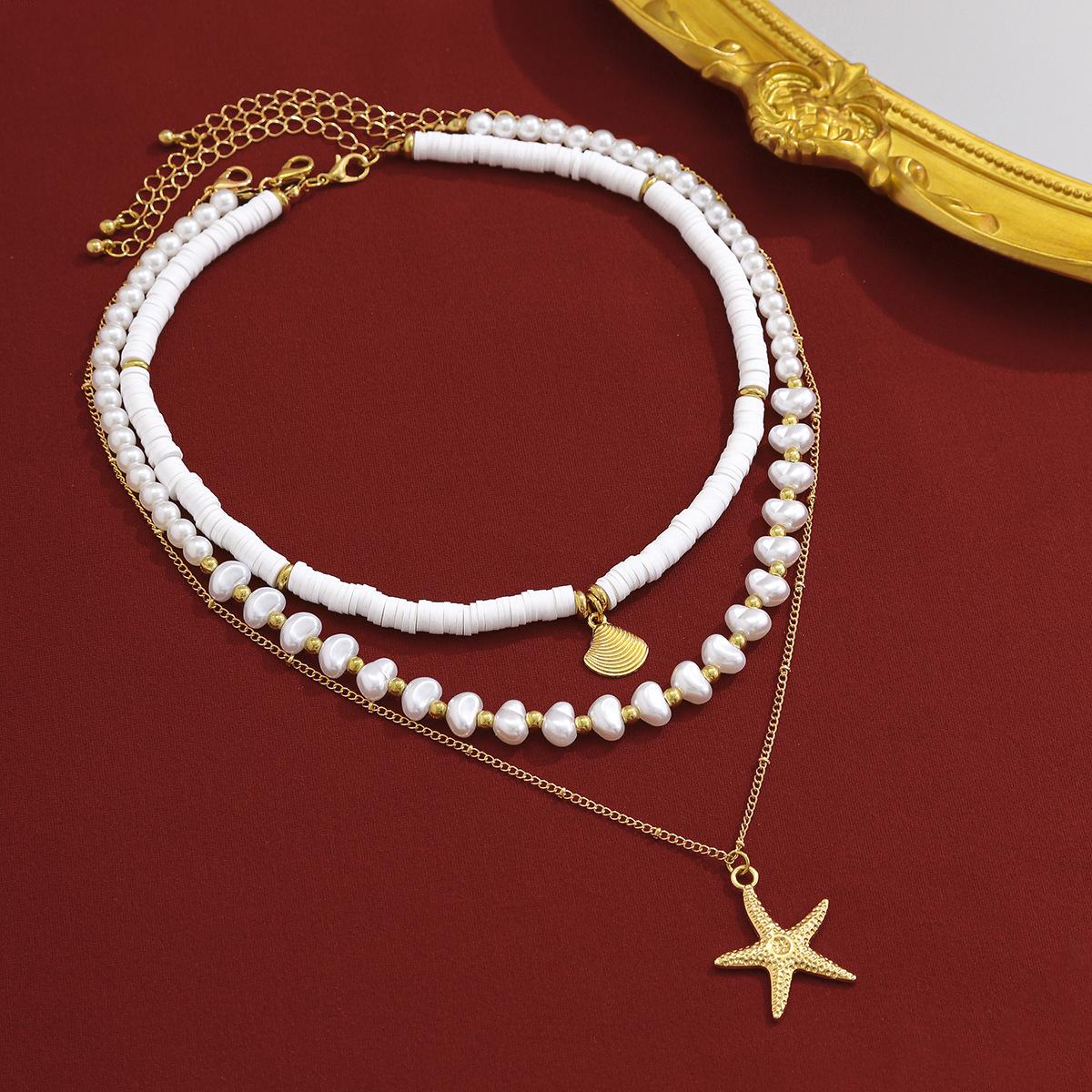Soft Ceramic Pearl Layered Necklace with Irregular Shape Beads Jewelry
