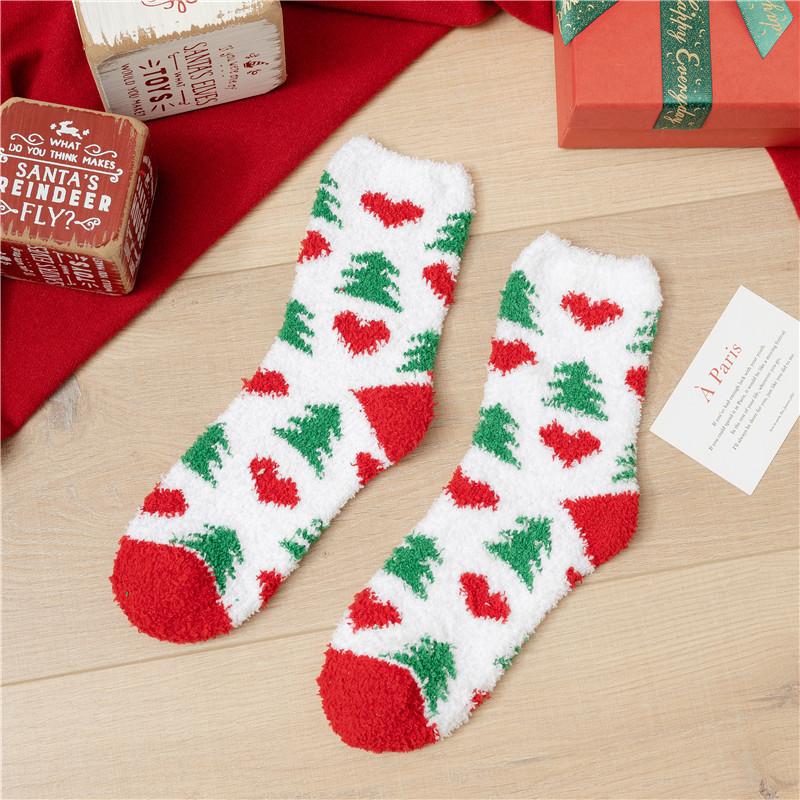Kawaii Christmas Socks Autumn Winter Thicken Warm Mid-tube Plush Women Socks Coral Fleece Cartoon Homewear Floor Sleeping Socks