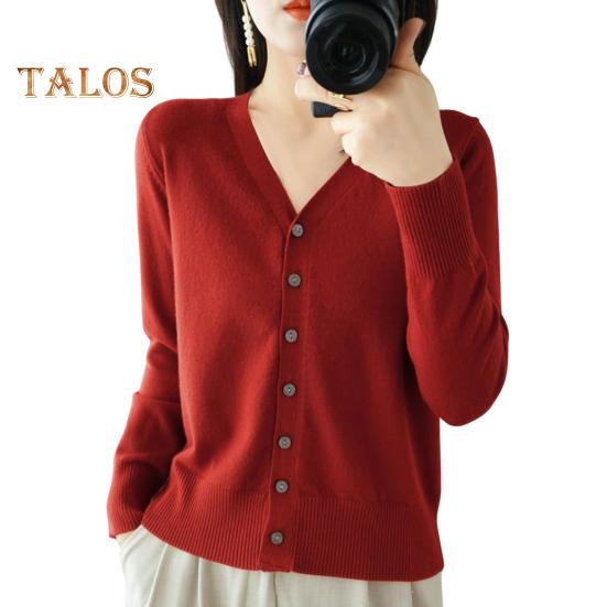 Women Knitting Sweater V-Neck Long Sleeve Button Down Sweater Cardigan Solid Color Loose Fit Crochet Texture Coat