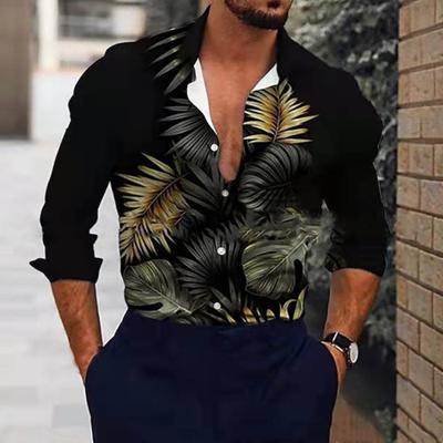 Turn-down Yaka Uzun Kollu Erkek Gömlek Düğme Manşetleri 3D Moda Baskı Ince Ofis Gömlek Erkek Giyim