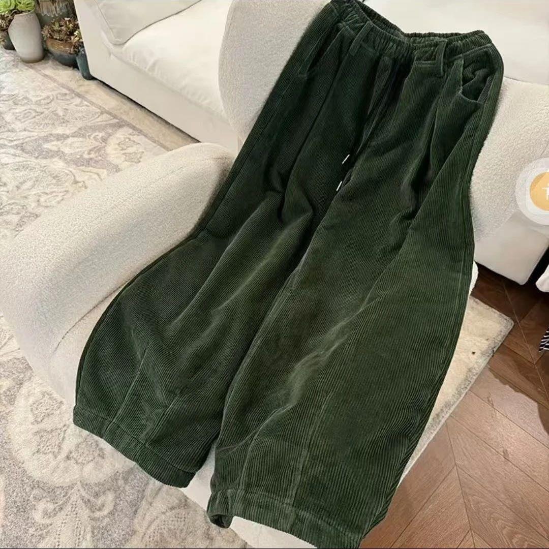 

2026 Women s Autumn Corduroy Wide Leg Jogger Pants - Solid Colors: Dark Green, Black, Yellow L (60-72.5 kg) темно-зеленого
