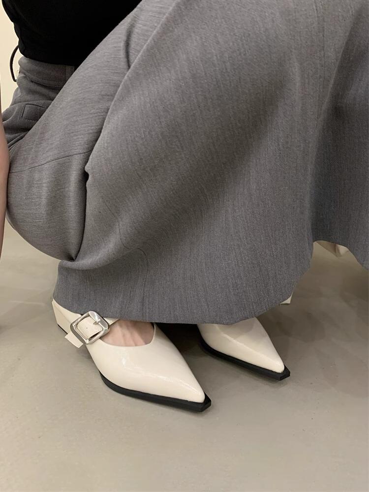 Spring new pointed Mary Jane shoes shallow mouth one word belt buckle retro versatile thick heel single shoes women's shoes