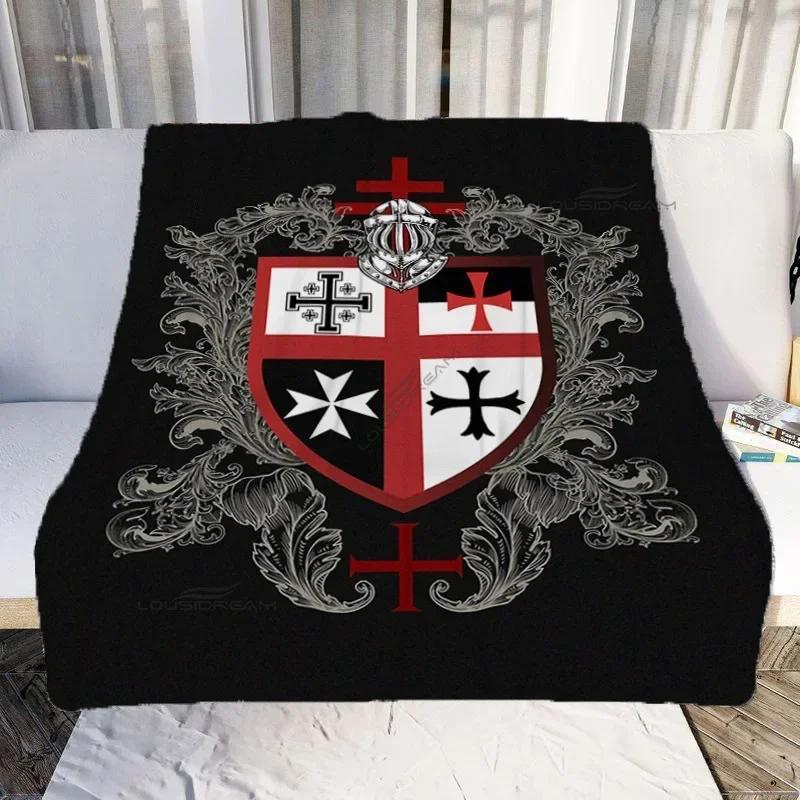 Medieval Knights Templar Patterns Blanket Retro Style Flannel Blanket Cosy Lazy Couch Cover Blanket Super Soft Sheet Mattresses