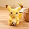 Soft Fluffy Anniversary Pikachu Stuffed Doll Holding Poke Ball Bow Design 3550Cm Anime Plush Toy For Sofa Ornament Fans Gift