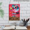 2D Country Modern English Aluminium Plaque Metal Sign, 8X12 Inch, "Welcome" Tropical Flamingo Beach Theme, Wall Decor, Summer Art for Home, Porch