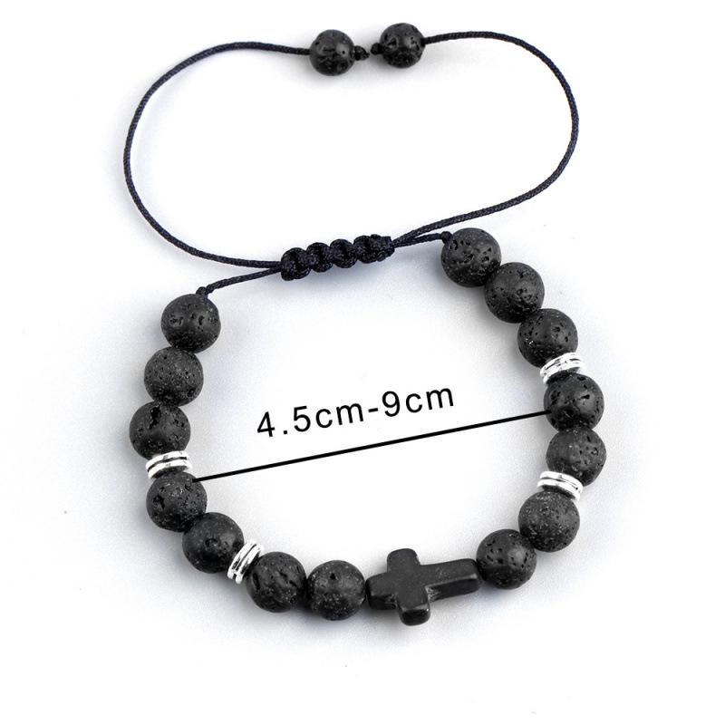 Adjustable Multi-Color Volcanic Stone Cross Beaded Bracelet