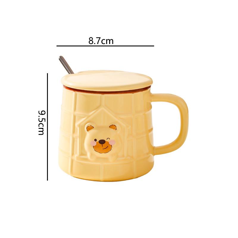 

400ml Drinkware Ceramic Cup Household Creative Cute Bear Pattern Mug with Lid and Spoon Green Tea White Coffee Milk Brewing Cups 1pcs