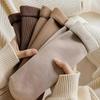 Women'S Plus Size Knee-Length Socks - Polyester Knit Fabric, Fleece-Lined, Solid Color, Warm