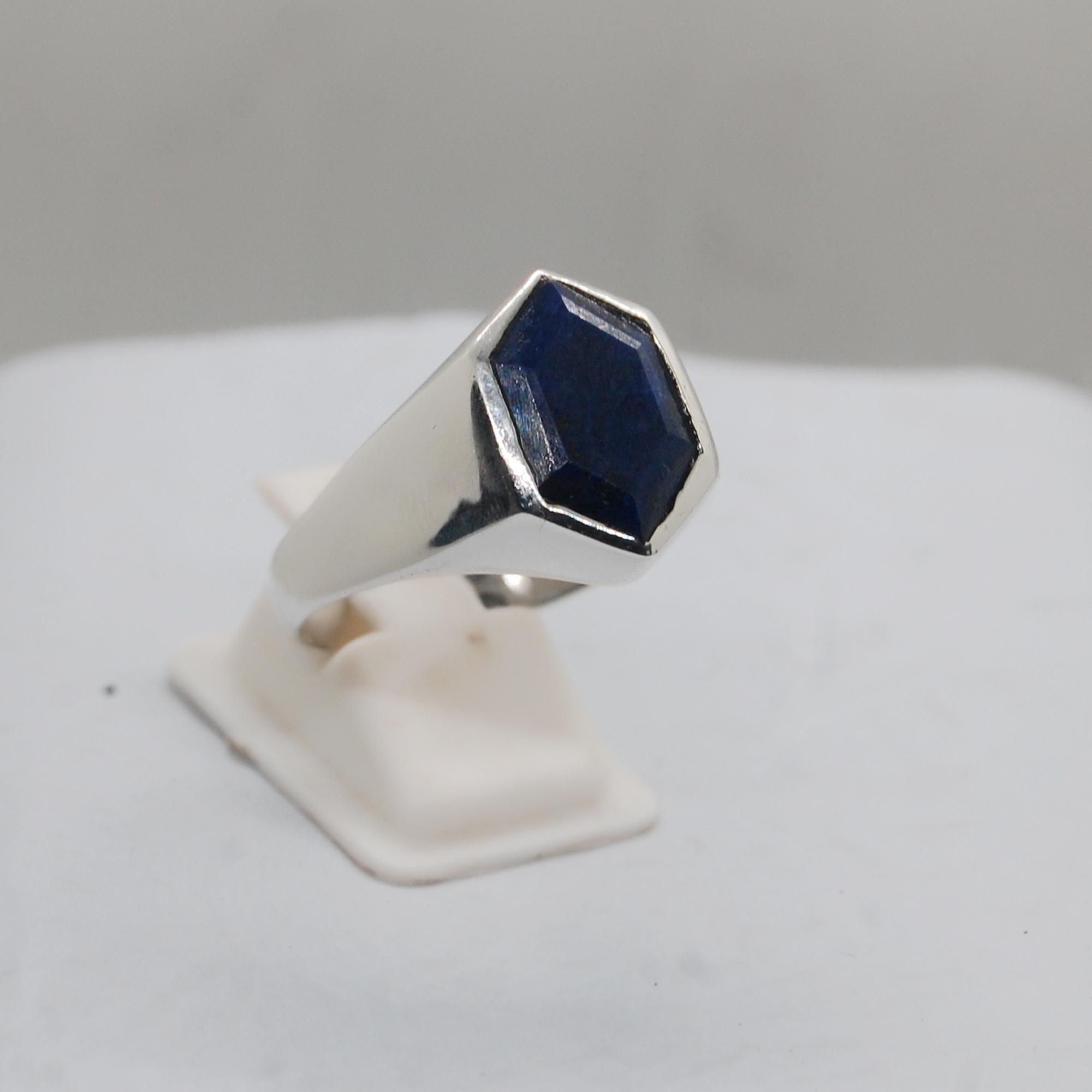 

Hexagon Blue Sapphire 925 Sterling Silver Handmade Gift Ring Jewelry 10