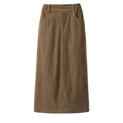 Women Fashion High Waist Slimming A-Line Corduroy Skirt Long Dress Thicken Casual Solid Color