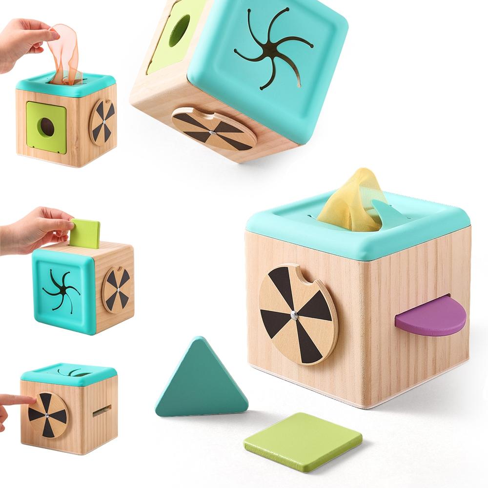 Children Wooden Montessori Toy Kids Magic Tissue Box Exercise Finger Educational Toys for Baby Early Sensory Busy Box Toys Gifts