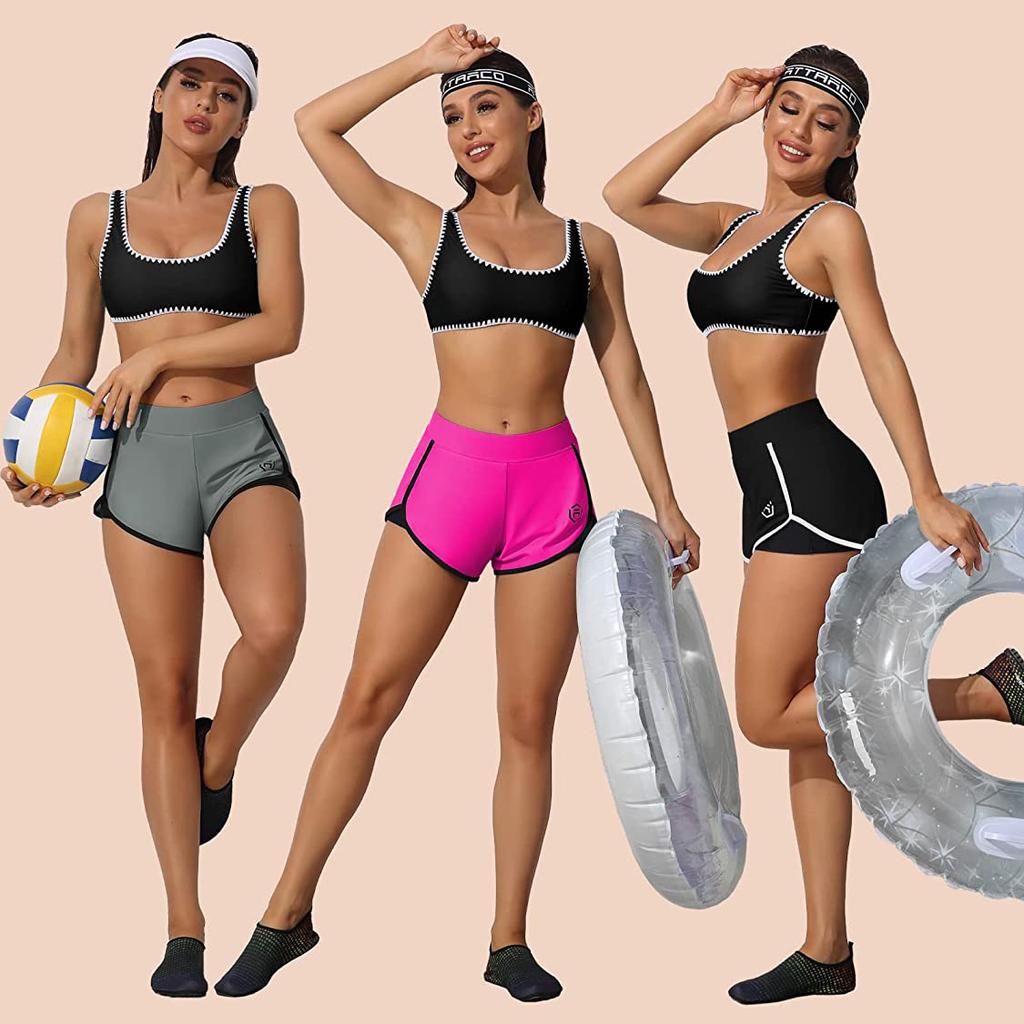 CHARMLEAKS Women High Waist Swim Shorts Workout Fitness Tankini Bottom Swimming Bottom Board Short Beach Wear