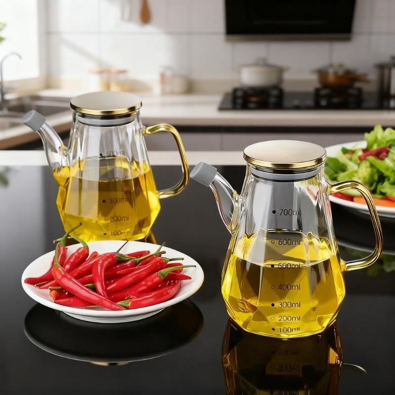 500/700/900ml Leak-proof Diamond-patterned Glass Oil Bottle for Kitchen Soy Sauce Vinegar and Other Condiments Seasoning Box