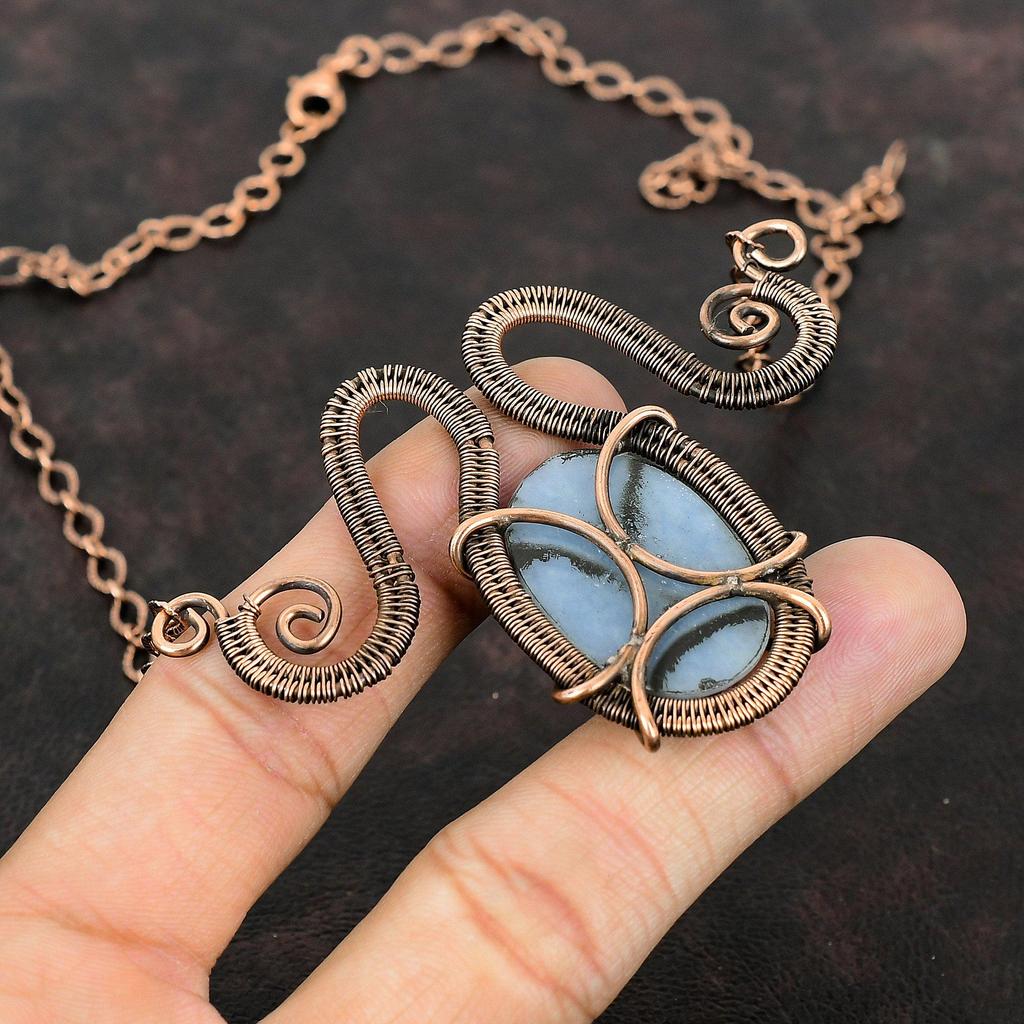 Angelite Necklace Copper Wire Wrapped Necklace Adjustable Necklace Unique Copper Jewelry Handmade Necklace Gemstone Necklace Gift For Mother