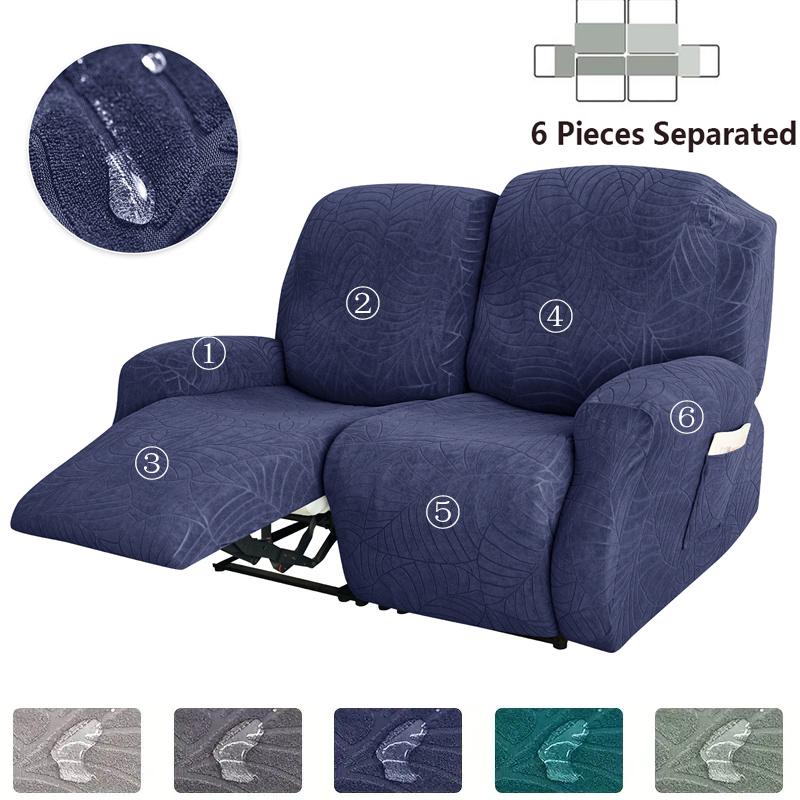 1/2/3 Seater Recliner Sofa Covers Leaves Jacquard Couch Slipcovers Elastic Water Repellent Armchair Covers for Living Room Hotel