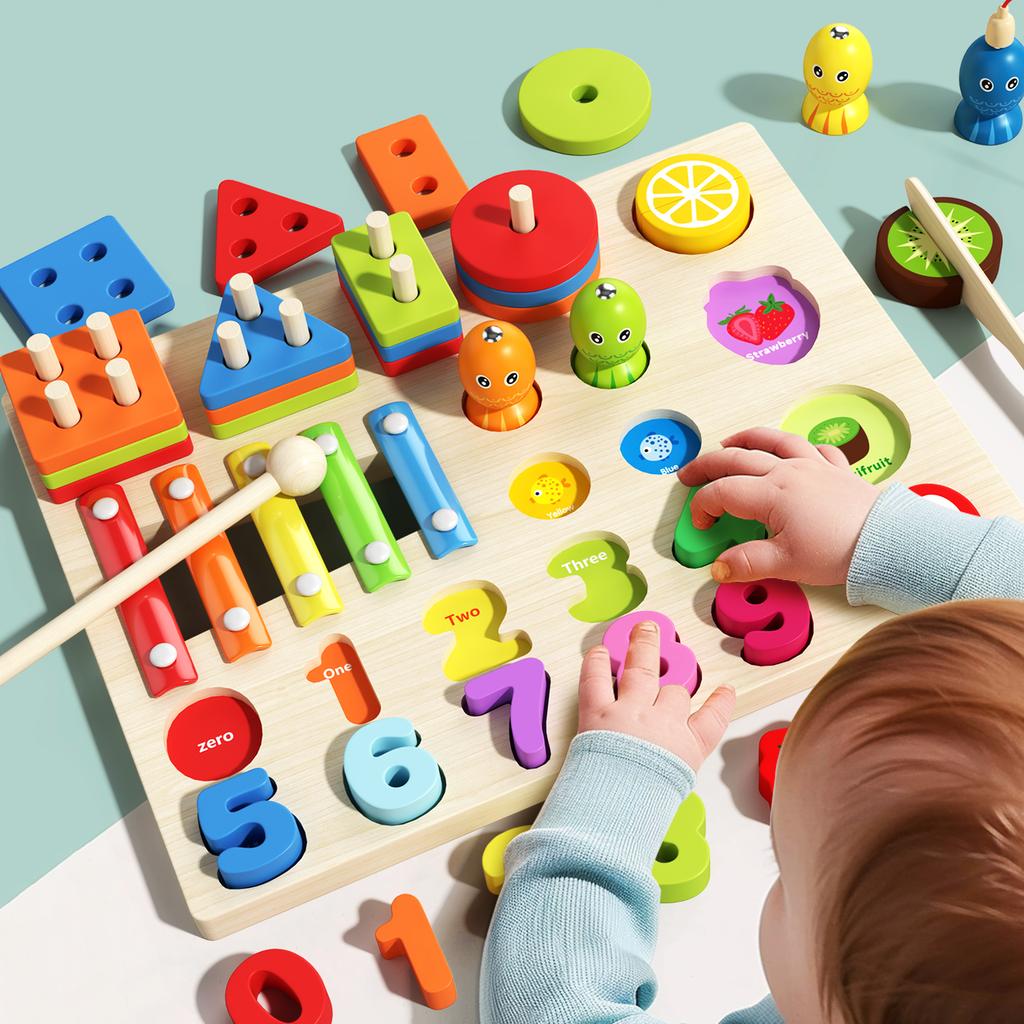 Wooden Sorting Stacking Toys Montessori Kids Shape Color Colorful Block Educational Learning Toys for Boys Girls Birthday Gift