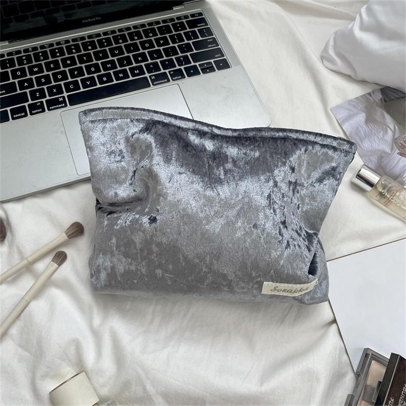 Trendy Velvet Cosmetic Bag Large Capacity Travel Suede Storage Bag Simple Women Girly Portable Clutch Toiletry Bag Gifts