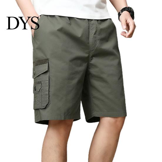 Men Short Pants Summer Casual Shorts Loose Elastic Waist Adjustable Drawstring Multi-Pockets Middle-aged Male Knee Length Sports Trousers