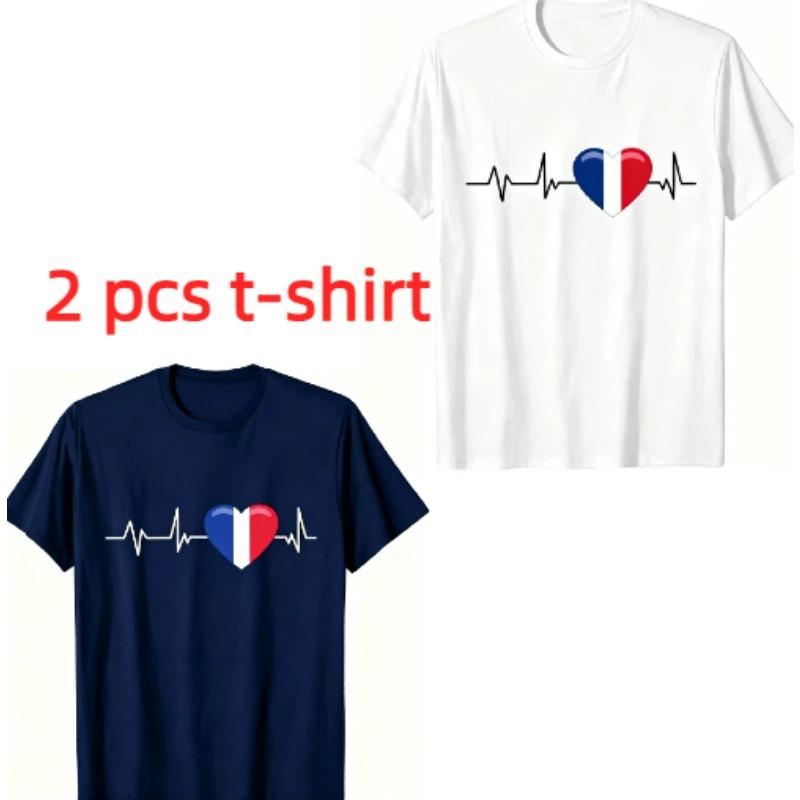 Fun I Love France Pattern Print Men's T-shirt Summer Men's and Women's Casual Fashion Tops Men's Short Sleeve T-shirt Oversize Clothing