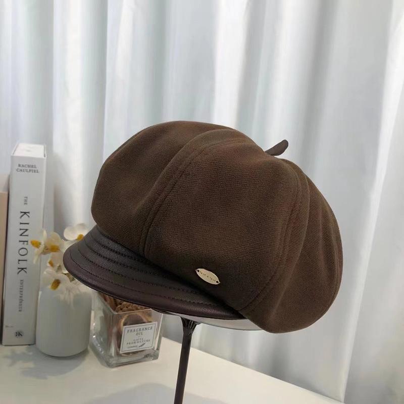 

Личность может носить кепку с кожаным козырьком до и после, женскую осенне-зимнюю литературную и ретро повседневную шляпу художника, шляпу-тыкву. M（56-58cm）