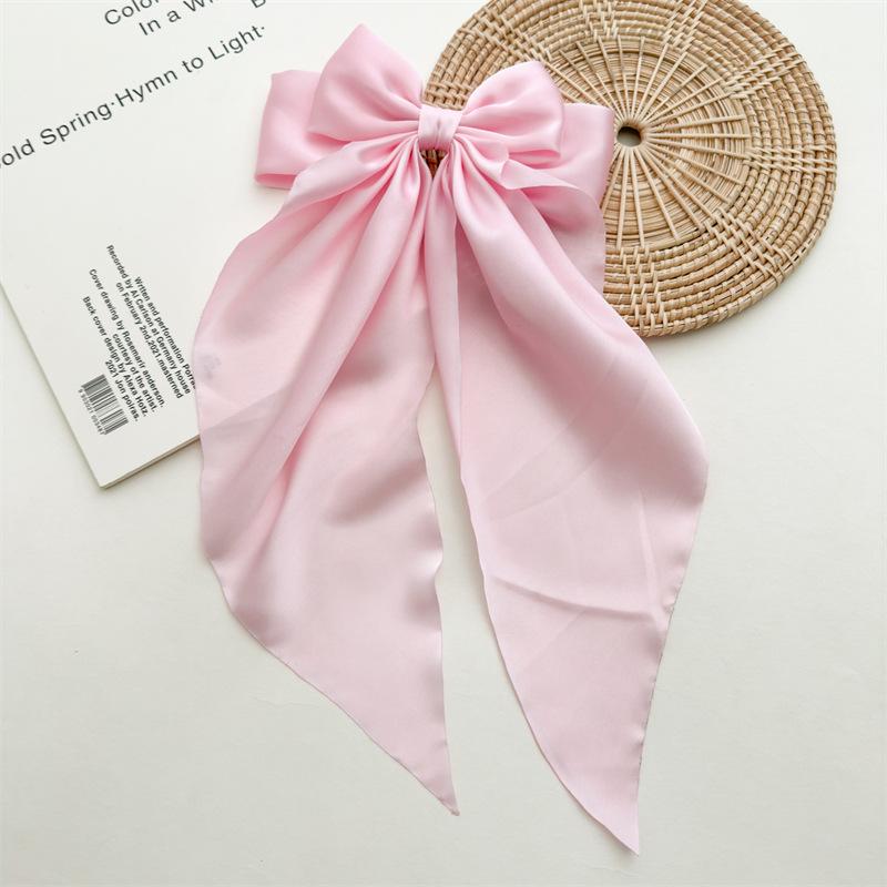 Hairpin Style Bow Double-layered Ribbon Long Tail Tassel Fashionable Lady's Spring Clip Hair Accessory