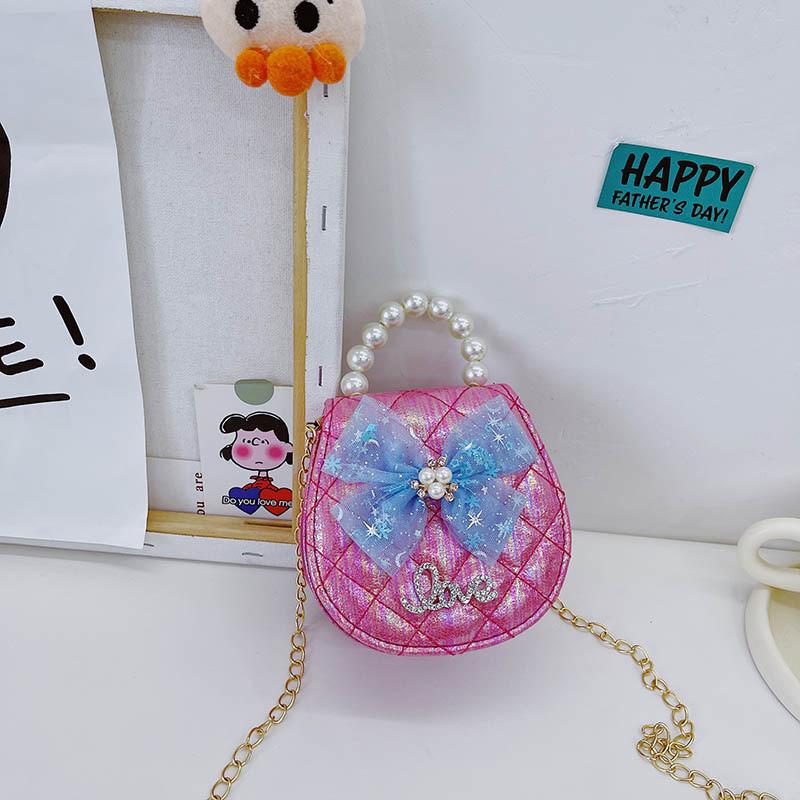 Adorable Mini Pu Leather Princess Handbag For Kids With Stylish Pearl Accents