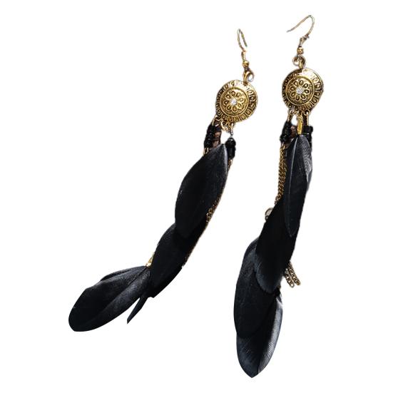 

1 пара висячих серег в богемном этническом стиле, винтажные гальванические универсальные украшения, подарок, женские длинные перья чёрный