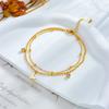 Gold Plated Layered Butterfly Anklet with CZ, Dainty Double Chain Beaded Foot Jewelry with White Enamel Butterfly, Cute Summer Jewelry for Women Gift