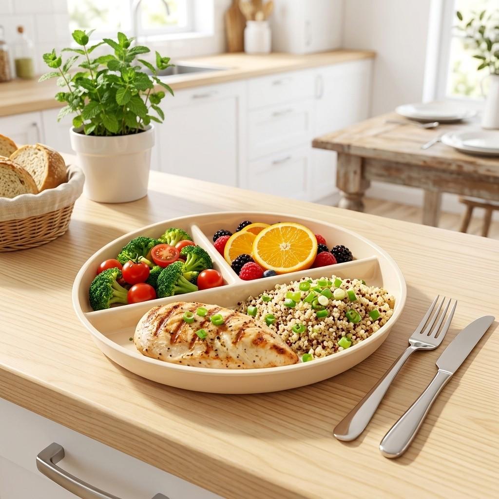 Portion Control Divided Plates for Adults Kids PP Plastic Reusable Food Plate with Dividers Microwave Dishwasher Safe Tableware