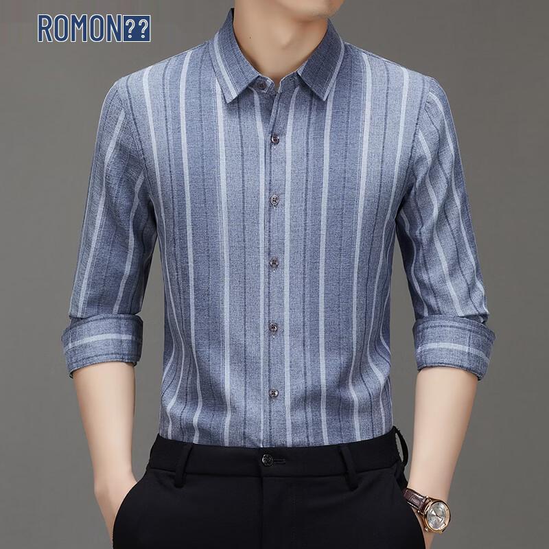 

ROMON Men s Casual Striped Long Sleeve Linen Blend Shirt 4XL