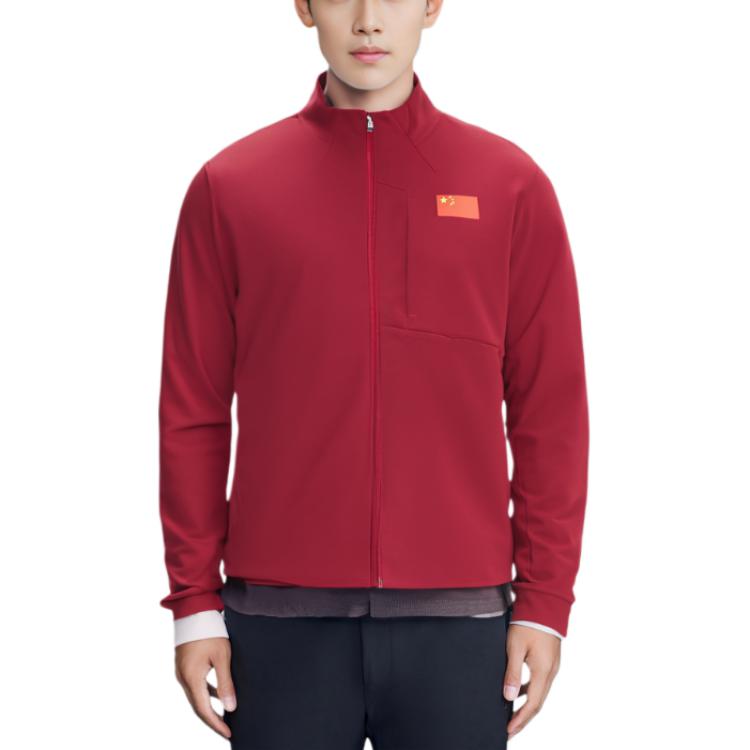 Anta Champion All-Weather Series Solid Color Zip-Up Stand Collar Knitted Sports Jacket Men Jacket Dark-Red 152410703-6