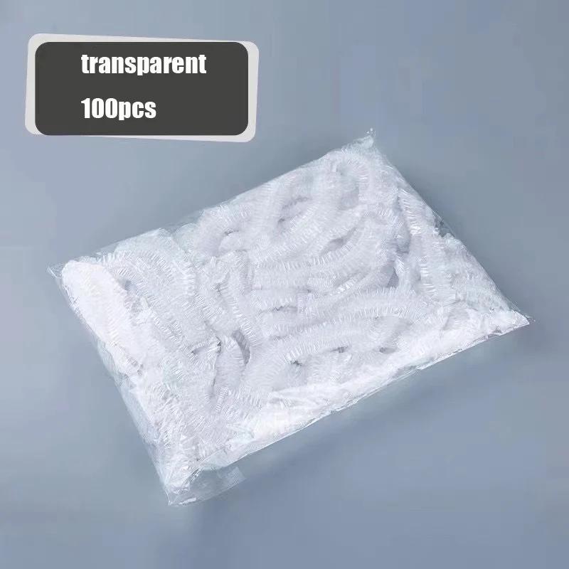 Women's Disposable Shower Cap, Plastic Waterproof Head Cover, Pink Spa Salon, Hotel Hair Dye, Elastic Hair Cap, 100 Pieces/set