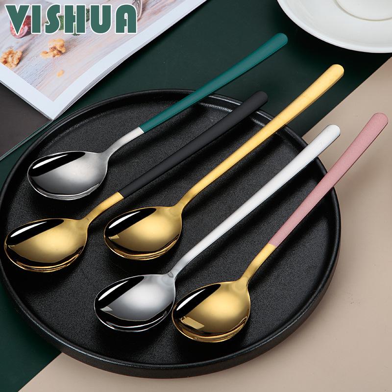 

Ложка из нержавеющей стали с длинной ручкой, десертные ложки, домашняя ложка для еды, креативная арбузная ложка