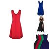 Patchwork Cotton Blend Sleeveless Dress Round Neck Flared Hem For Beach Parties