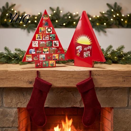Multi Compartment Gift Box Christmas Tree Advent Calendar Box, DIY Surprising Shaped Paper Hole Punch Surprise Fillable Countdown for Candy