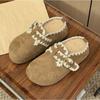 Thick-soled heightening fleece slippers for women's outer wear winter new Baotou retro casual lace Birkencotton slippers