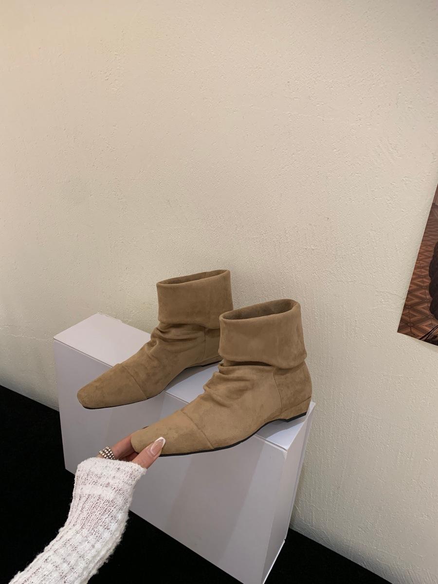 

женские демисезонные плиссированные ботинки из замши, новинка осени и зимы 2025, остроносые ковбойские ботинки в западном стиле, ботильоны с отворотом 39 светло-коричневого